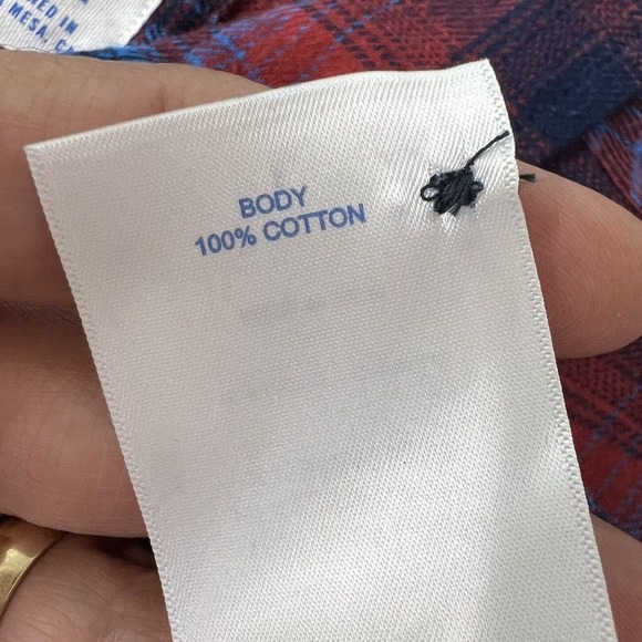 Hurley Shirt Mens LARGE Red & Blue Plaid Flannel Button Up Front Pockets Logo - Picture 10 of 15